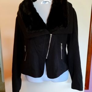 Jacket, By Miami, bl/w faux fur collar, sz 1.